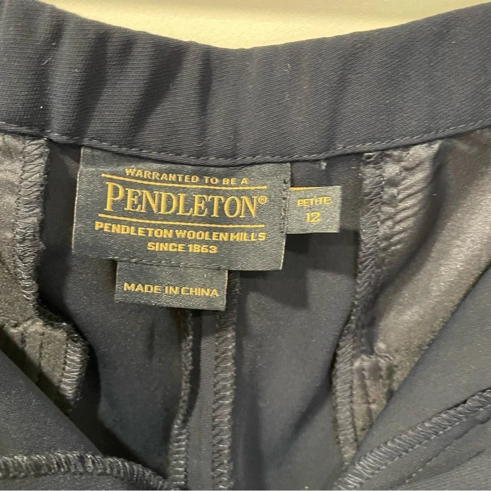 Pendleton Women Dress Pants Size 12P Navy Blue Flat Front Flowy Career Petite